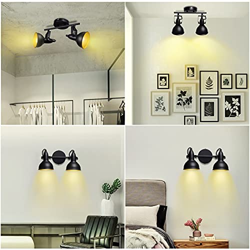 Image of HiBay 2-Light Track Lighting Fixtures, Industrial Ceiling Wall Spot Lights Kit, Flexible LED Spotlights Black for Kitchen Bedroom Bedside Picture, E12 Base (Bulbs Not Included)