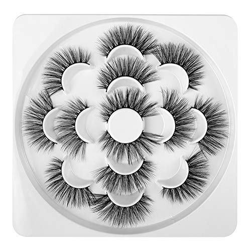 Newcally False Eyelashes 22MM Long Faux Mink Lashes 3D Wispy Light Volume Fluffy Cross Fake Eyelashes 7 Pairs Pack