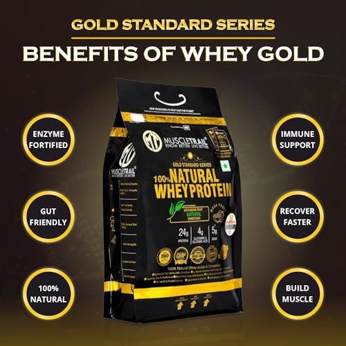 Image of MuscleTrail Gold Standard Series |60 Pouches with Shaker Inside |24G Natural Whey Protein Concentrate and isolate (1860g| 4lbs) for Muscle Building (Chocolate)