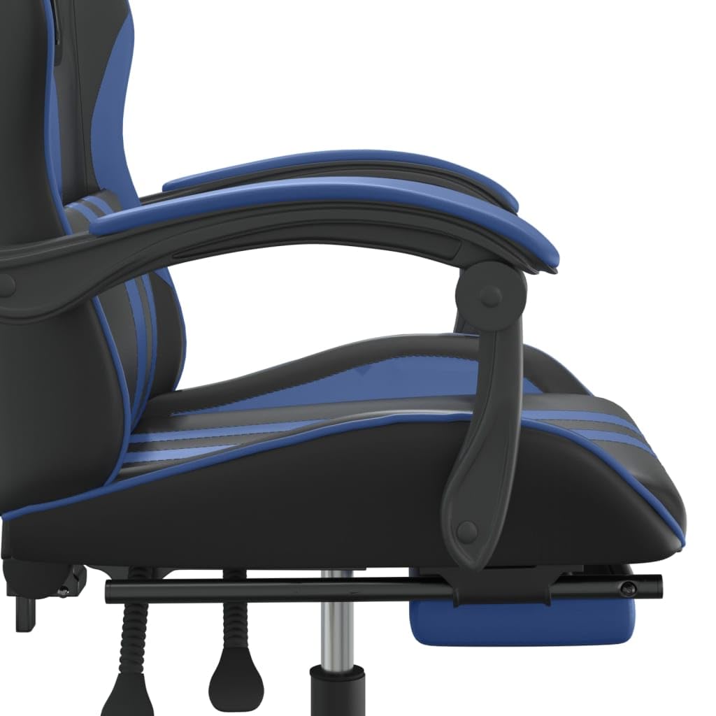 Gaming-Stuhl mit Fußstütze Kunstleder Ergonomischer Bürostuhl Drehstuhl 135° Neigbar Massage-Lendenkissen Schwarz Blau