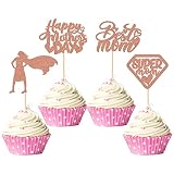 Gyufise 24 piezas de decoración para magdalenas del día de la madre, con purpurina de oro rosa, amor, madre, el mejor...