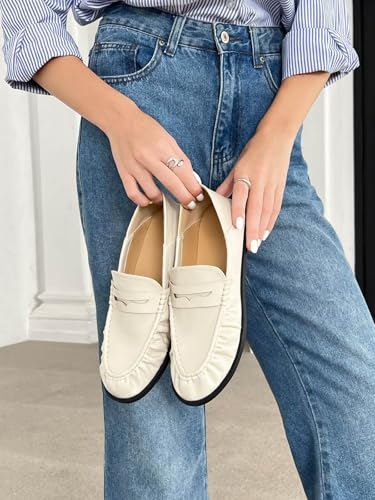 Image of Coutgo Penny Loafers for Women Comfortable Slip on Shoes Collapsible Heel Closed Toe Dressy Casual Work Flats