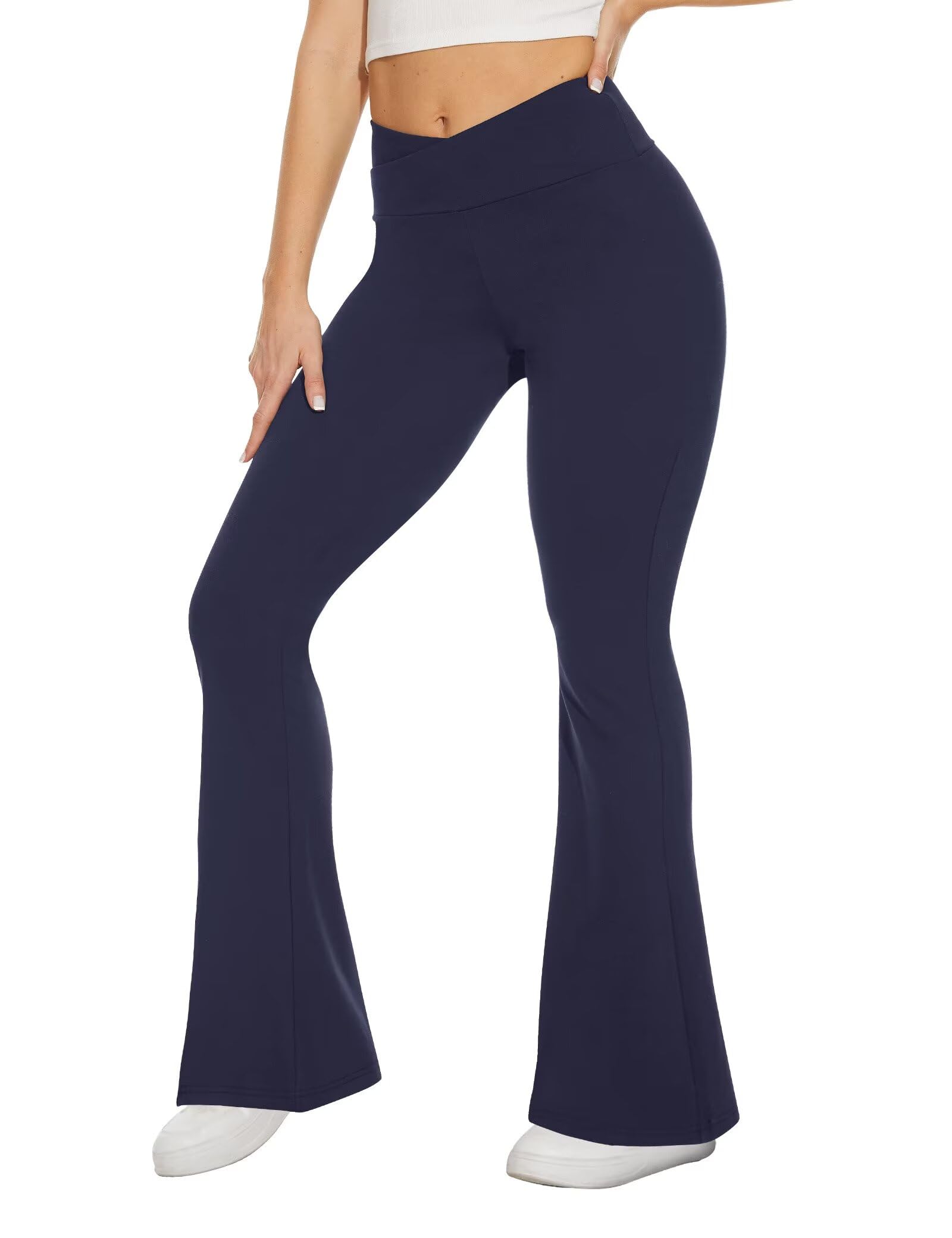 TNNZEET Schlaghose Damen Cross Waist Blickdicht Flared Yogahose für Yoga | Elastische Bootcut Sporthose Hosen mit V-Cut Bund Freizeit Jogginghose Weite Jazzpants für Pilates & Alltag