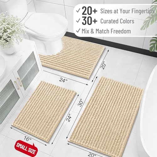 Image of OLANLY Bathroom Rug Mat 34x21, Thick Soft and Absorbent Chenille Bath Mat, Non-Slip Rubber Backing, Machine Washable Quick Dry Bath Rugs for Tub Shower Floor, Home Decor Accessories, Beige