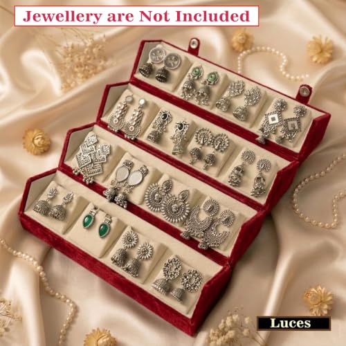 Image of LUCES Velvet 16 Pair Earrings Organizer Jewellery Box For Women and Girls Pack of 1 Cream