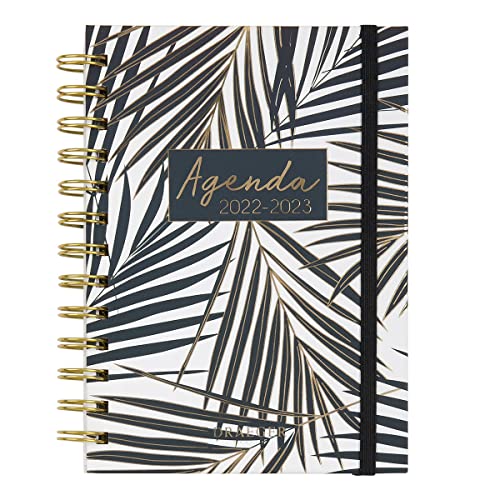 DRAEGER PARIS | Agenda semainier 2022 2023 | 13x18cm | Agenda scolaire hebdomadaire spirale | sept 22 à août 23 | couverture rigide noir et blanc détails dorés | Papier certifié FSC® Cover