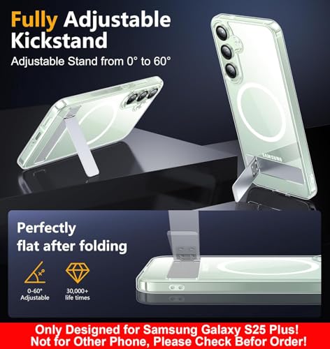 Image of SPIDERCASE Magnetic for Samsung Galaxy S25 Plus Case, with [3 Stand Ways][ Military Grade Drop Protection] with Invisible Stand Shockproof Slim Case Just for Samsung Galaxy S25 Plus 6.7 inch, Clear