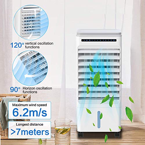Climatiseur Mobile Silencieux, Fychuo 4 en 1 Refroidisseur d'air Climatiseur Portable, Purificateur, Humidificateur, Ventilateur avec Roues et Réservoir d'eau 5L, 3 Mode & Vitesses, Minuterie 1-7H - Image 4