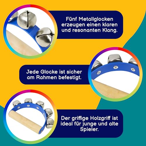 A-Star 5 Bell Jingle Shaking Sleigh Bell Handbell mit Holzgriff – Blau