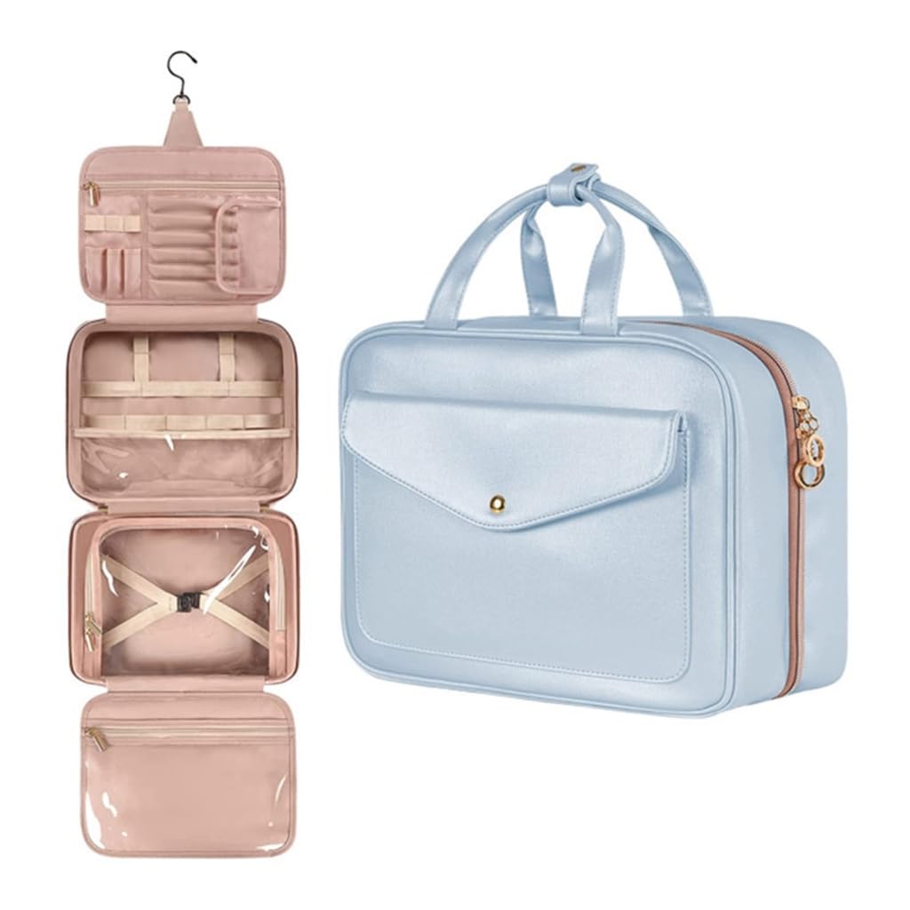 Damska kosmetyczka z haczykiem podróżna kosmetyczka organizer na przybory toaletowe wodoodporna torba do przechowywania Neceser łazienkowa torba na pranie, różowy, 31.75x12.7x22.86cm