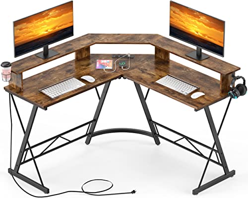 Mr Ironstone L Shaped Desk With Power Outlet, 50.1" Computer Desk With Large Monitor Stand, Corner Desk Home Office Workstation Desks, Modern Simple Style Writing Table Desk #TOP6