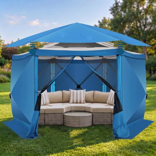 Image of COBIZI 12x12 FT Pop Up Canopy Extendable Tent, Gazebos On Clearance with Removable Roof, Screened in Gazebo with sidewalls, Screen Tents Portable carpas para Patio for Outdoor Camping,Backyard,Blue