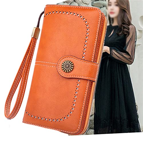Women's Long Zipper Clutch Bag Wallet Card Holder Waxed Leather Clutch Bag(1353) (E,1)2