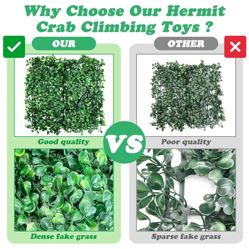 Image of PINVNBY 2 PCS Hermit Crab Climbing Toys Hermit Crab Climbing Wall with Suction Cups Plastic Faux Grass Mat Hermit Crab Accessories for Hermit Crab Tank Decor (24 x 16 Inch)