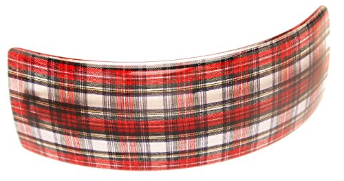 France Luxe Rectangle Volume Barrette - Tartan Plaid - Tartan Plaid Red/White
