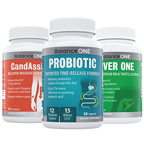 Balance ONE Kit de suplementos com probiótico, ácido caprílico e cardo-mariano, 15 bilhões de UFC, 210 unidades