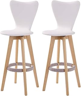 NYJS stołek barowy, krzesło barowe, krzesło klubowe, obrotowy stołek barowy z drewna, montowany na drewnie, taboret barowy z siedziskiem ze skóry PU, taboret drewniany na śniadanie, 4 kolory (kolor: biały x 2, wymiary: 48 x 63 cm)