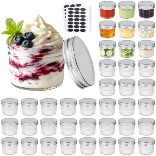Accguan 4oz Small Glass Jars with lids (Silver) Mini Mason Jars Set of 40