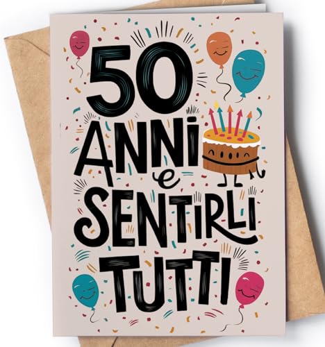 Biglietto Auguri 50 Anni Uomo, Donna - Regalo Donna, Uomo - Biglietti Auguri Divertente Per Mamma, Papà, Nonno, Nonna, Per Lui, Lei - Regali 50 Simpatico - 50 Anni e Sentirli - EU 65