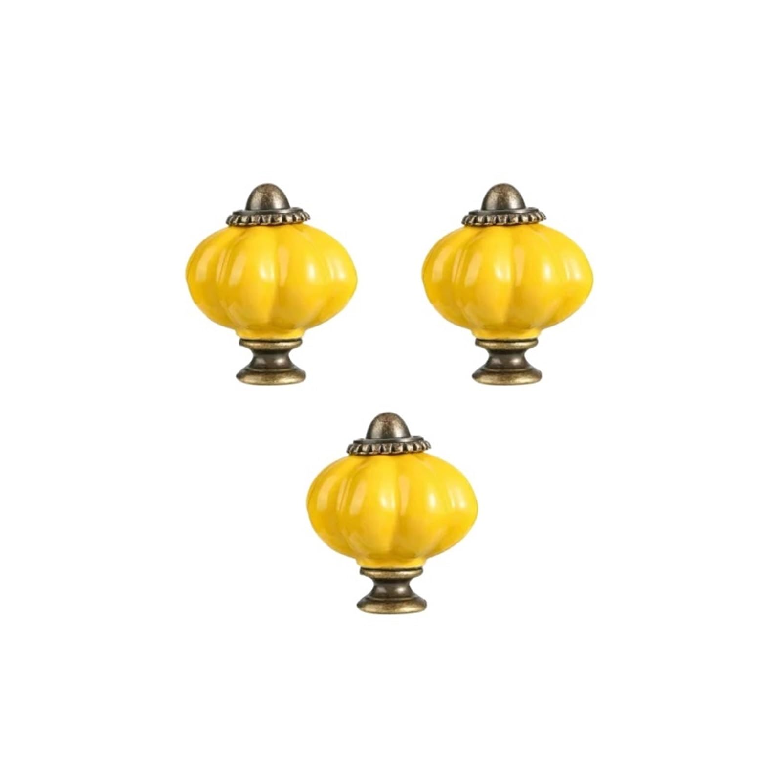 KLdcfhDR 3/6/12pcs Polished Metal Dark Green Ceramic Cabinet Dresser Knobs Set with Hardware(Yellow-3pc)