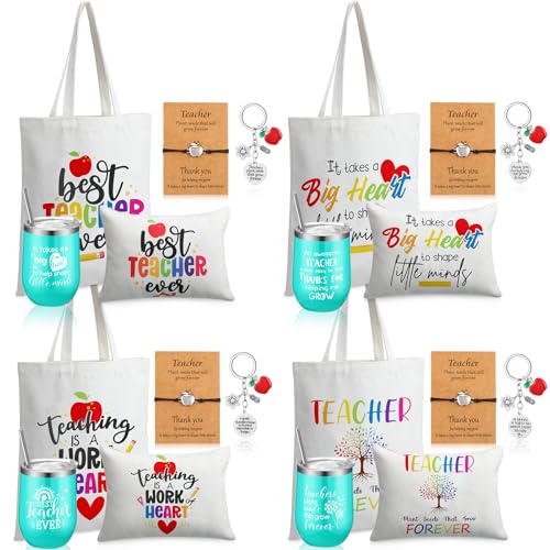 Nitial 4 Set Appreciation Gifts 20oz Teacher Stainless Steel Canvas Makeup Keychains Sets for Teachers Christmas Gifts, Blue, Elegant Style