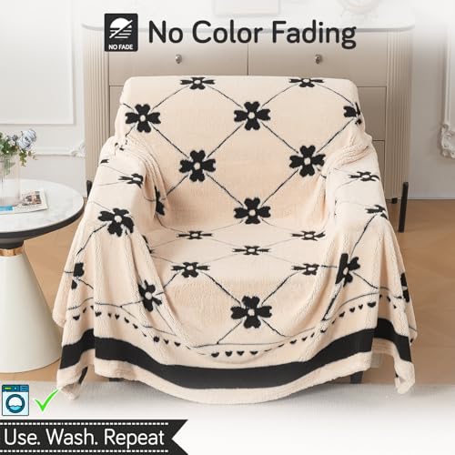 Image of HOKIPO Plush Sherpa Sofa Cover for 1 Seater Sofa | Thick Cozy Washable Sofa Throw | Full Protection Sofa Cover, 'Noirea Series' Floral Lattice (180x180 cm) (AR-6651-D4)