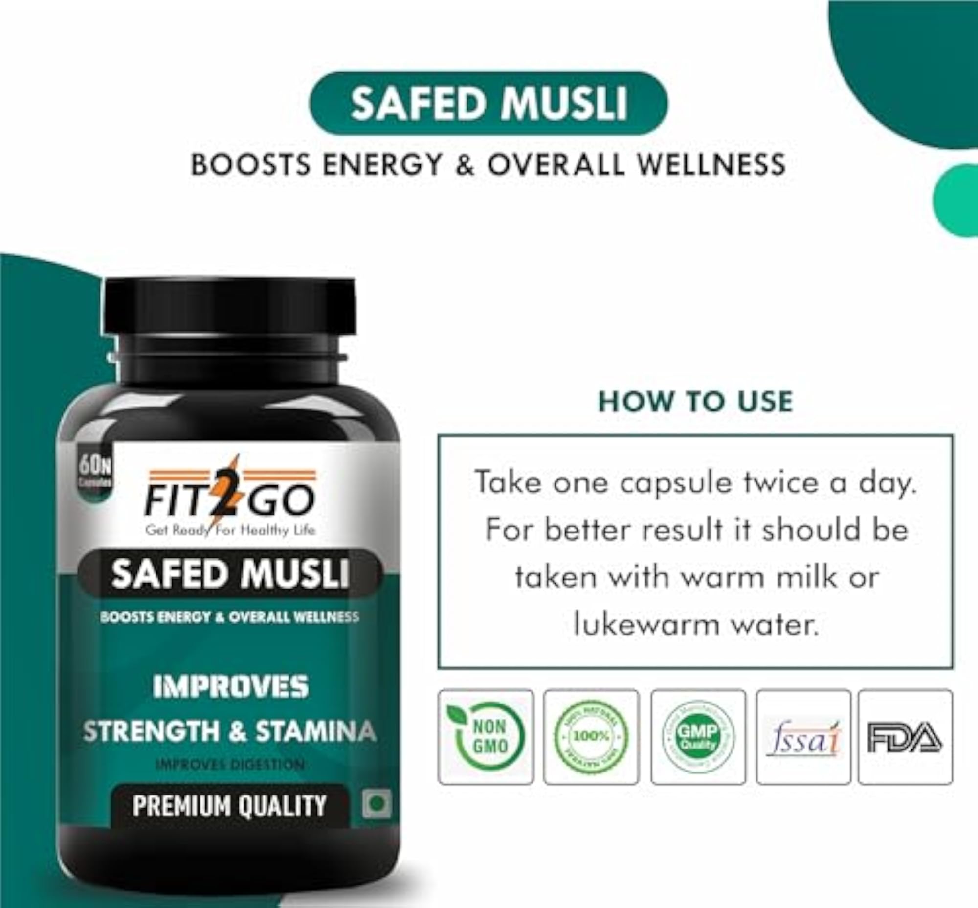 Safed Musli Extract Capsules, 500mg, 60 Capsules