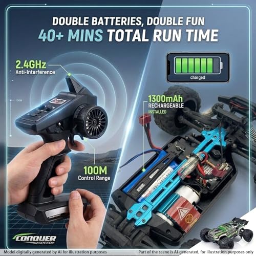 Image of RC Cars 1:16 Remote Control Car 50 KMH High Speed Fast 4WD RC Truck for Kids Adult Boy Toys 2.4 GHz All Terrains RC Buggy Off-Road Drift RC Monster Trucks with 2 Rechargeable Batteries (Red)