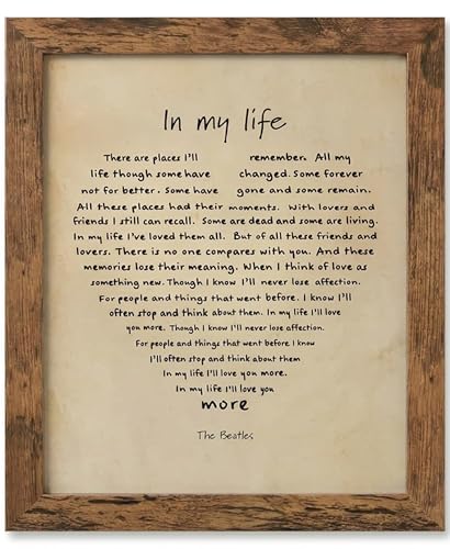 In My Life Song Lyrics Wall Art 8x10 | Classic Rock Music Decor | Vintage Love Song Print | Anniversary Wedding Gift | Framed