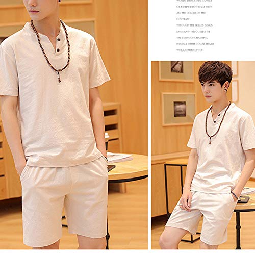 Mantors Men's 2 Piece Tracksuit Casual Button Down Short Sleeve Shirt And Shorts Suit 17Khaki-L #TOP1