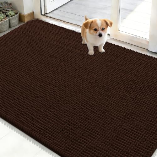 Image of OLANLY Dog Door Mat for Muddy Paws 48x30, Absorbent Chenille Mud Doormat