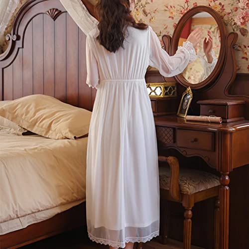 Walnut Tulle Long Nightgown Female Fairy Pajamas Fall Modal Lace Pajamas (Color : A, Size : M Code) #TOP4