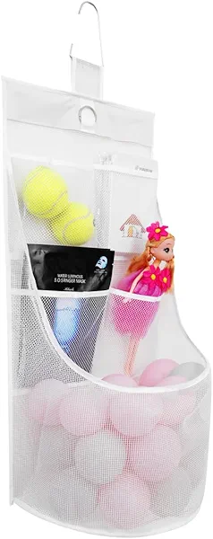 ALYER Hanging Mesh Bathroom Organizer,Durable Shower Caddy,Net Storage Bag for Closet Nursery Office Dorm RV Toys Cosmetics Sundries (White, 24" H * 13" W * 8" D)