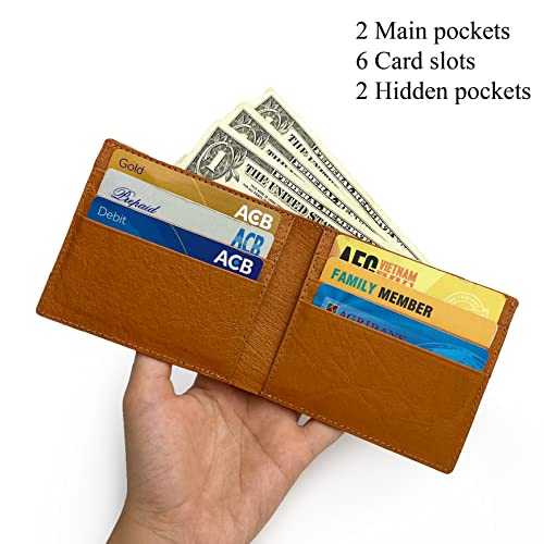 Image of Tan Ostrich Double Side Leather Bifold Wallet, RFID Blocking Mens Wallet