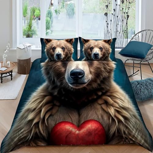 Housse de couette King ours en microfibre imprimé 3D pour lit garçon - 3