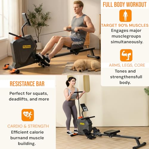 Image of Magnetic Rowing Machine, Quiet Foldable Rower with 8-Level Resistance, LCD Monitor & Tablet Holder, Full-Body Low-Impact Cardio Equipment, Optional 2-in-1 Strength Training