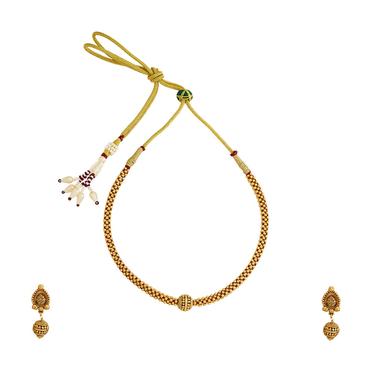 Fashion Jewellery Gold Polished Copper Antique Necklaceset with Hangings, Best for Casual Wear & Special Occasion - 434991-image-14