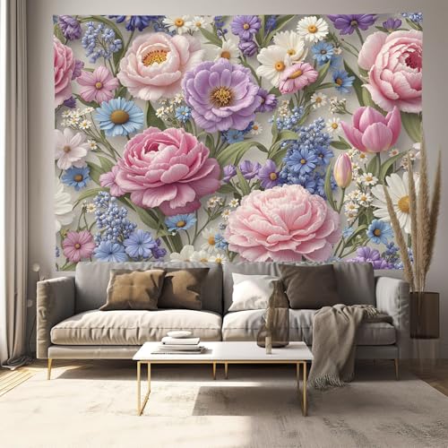 Tapisserie murale pivoine pour masquer un mur vide de salon