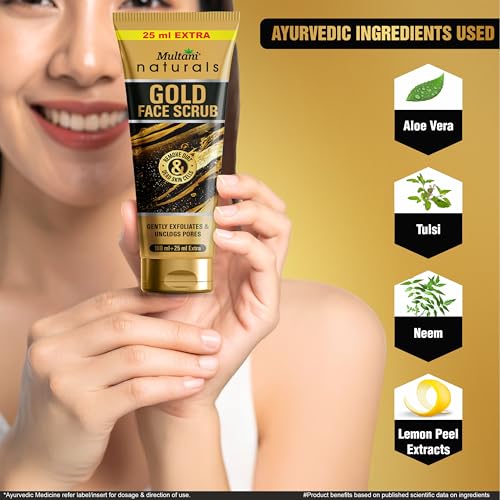Image of Multani Naturals Gold Face Scrub (100ml + 25ml Free) Pack of 2 | Deep Exfoliating Facial Scrub for Glowing Skin | Removes Dead Skin & Blackheads | Suitable for All Skin Types