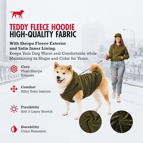 Tuff Pupper Fleece Dog Hoodie Sweater | Teddy Sherpa Outer & Soft Polar Fleece Lining | Adjustable Fit Winter Coat with Hood, Leash Hole, Ribbed Cuffs | for Small Medium Large XL XXL Dogs (Olive, XL) - Image 5
