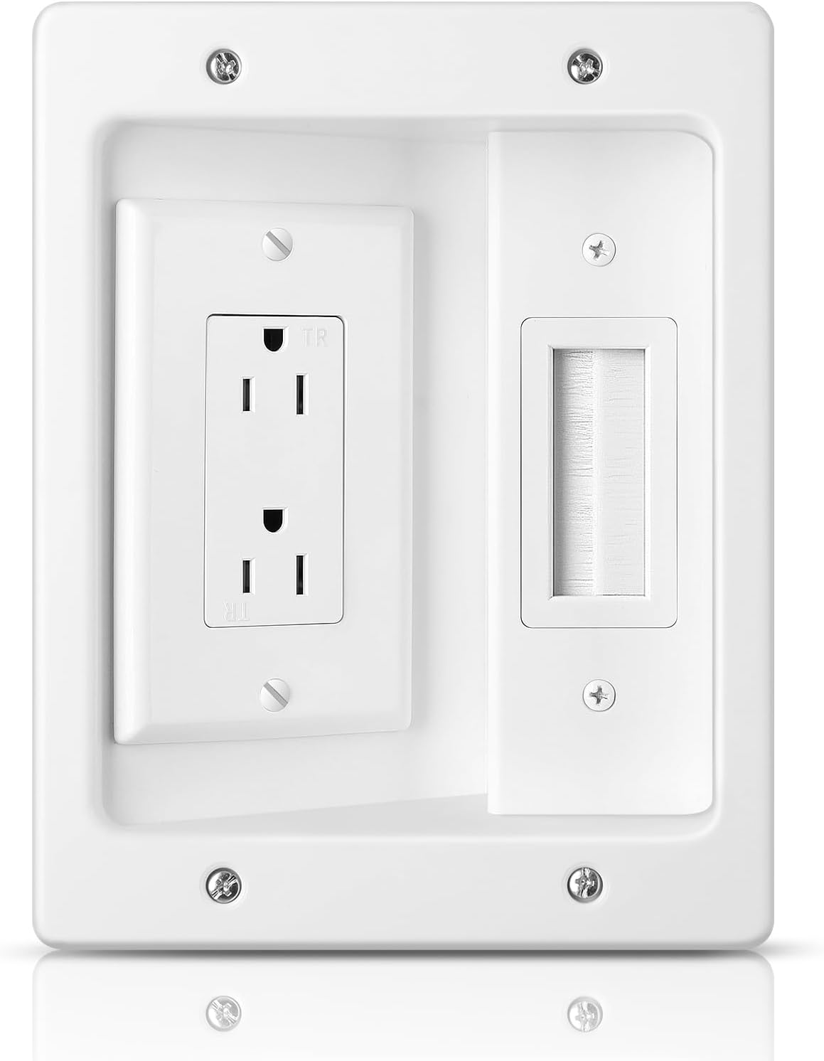 Wall Cable Concealer Kit, in Wall Cable Management Kit for TV, Recessed Outlet with Cable Management Box, in Wall Power Kit Hides TV Cords and Cables, Fits All Plugs, White