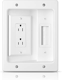 Wall Cable Concealer Kit, in Wall Cable Management Kit for TV, Recessed Outlet with Cable Management Box, in Wall Power Kit Hides TV Cords and Cables, Fits All Plugs, White