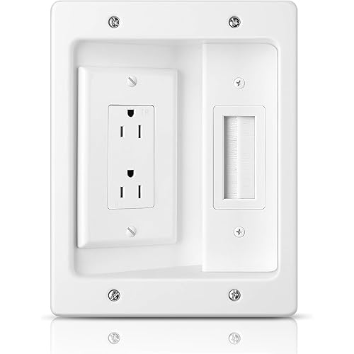 Wall Cable Concealer Kit, in Wall Cable Management Kit for TV, Recessed Outlet with Cable Management Box, in Wall Power Kit Hides TV Cords and Cables, Fits All Plugs, White