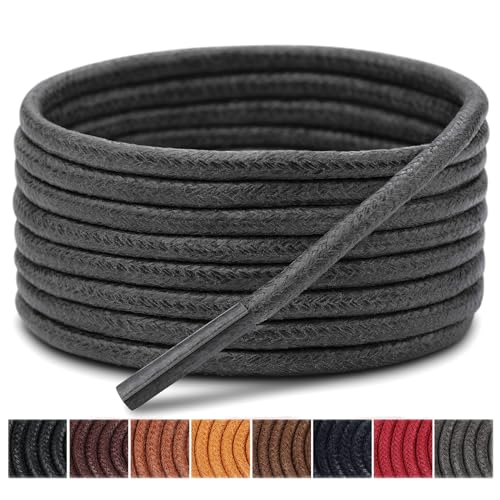 Image of Handshop 3 Pairs Dress Shoe Laces | 3 /32 inch Thin Round Waxed Shoelaces | Polished waxed sheen, tightly woven cotton, secure tie, for oxfords, derbies and chukka boots, 23 inch-63 inch sizes and 15 colors