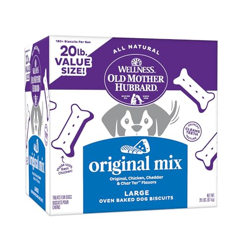 Old Mother Hubbard Wellness Original Mix Dog Biscuits, Natural, Training Treats, Four Flavors, Large Size, (20 Pound Box)