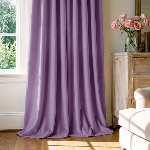 Image of Lavender Velvet Privacy Curtains for Nursery, W52xL84 inches, 2 Pcs | 300GMS Soft Back Tab Pinch Pleat Thermal Insulated Drapes for Nursery, Light Dimming, Elegant Decor, Backdrops, Wedding Party