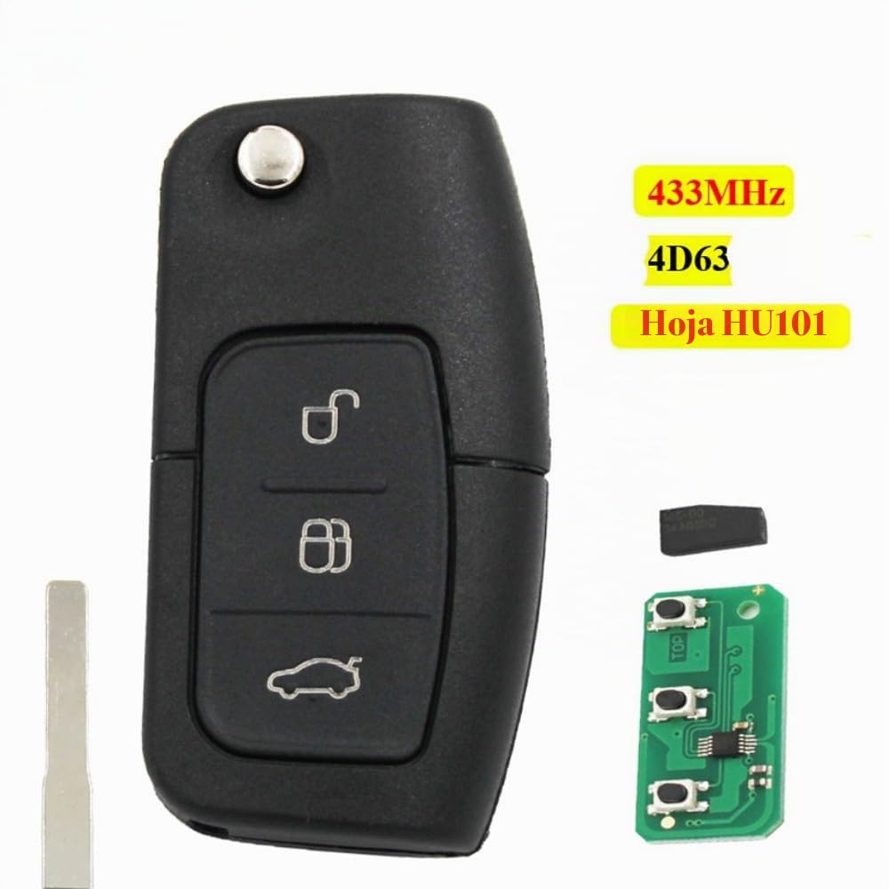 Llave Funda de Coche Mando a Distancia para Ask 433MHz Keyless Entry Remoto Llavero para Ford Focus Mondeo C MAX S MAX Galaxy Fiesta