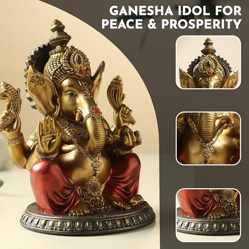 Image of ARMONIA Premium Lord Ganesha Idol for Home Decor - 8 Inch Handmade Ganesh Murti |Antique Finish Ganpati Statue for Mandir,Office Desk |Polyresin | Best Spiritual Gift for Diwali,Wedding & Housewarming