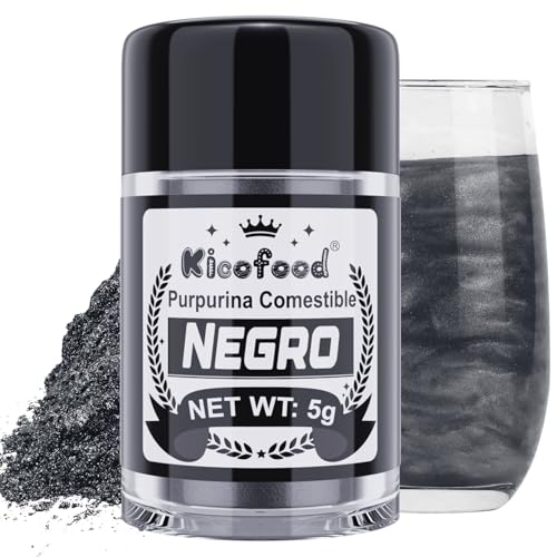 Purpurina Comestible - Kicofood 5 g Purpurina Comestible Reposteria, Purpurina Colorante Alimentario, Glitter Colorantes Alimentarios para Decoración de Magdalenas Chocolate Bebidas (Negro)
