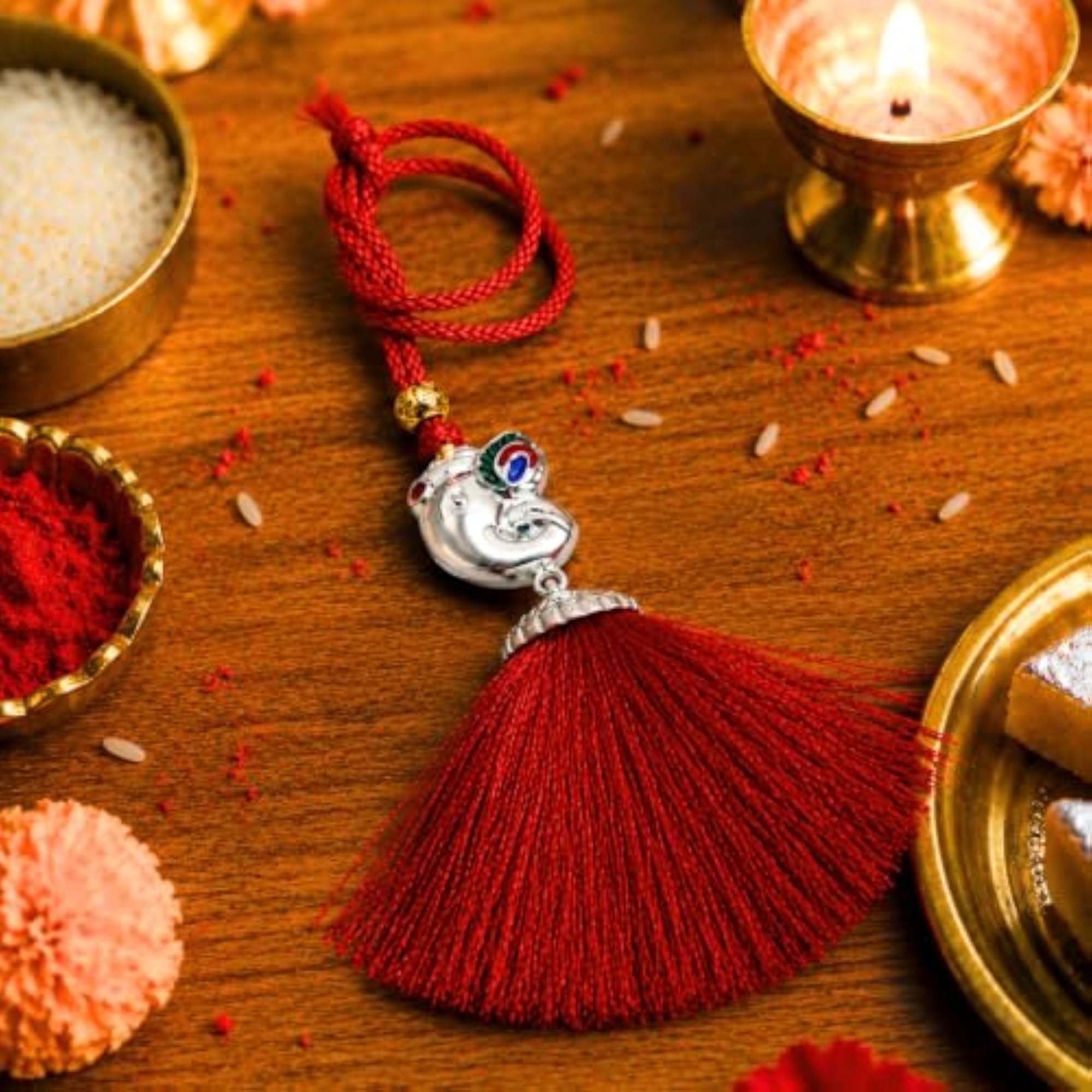 925 Pure Silver Bhaiya Bhabhi Rakhi Combo Gift Set